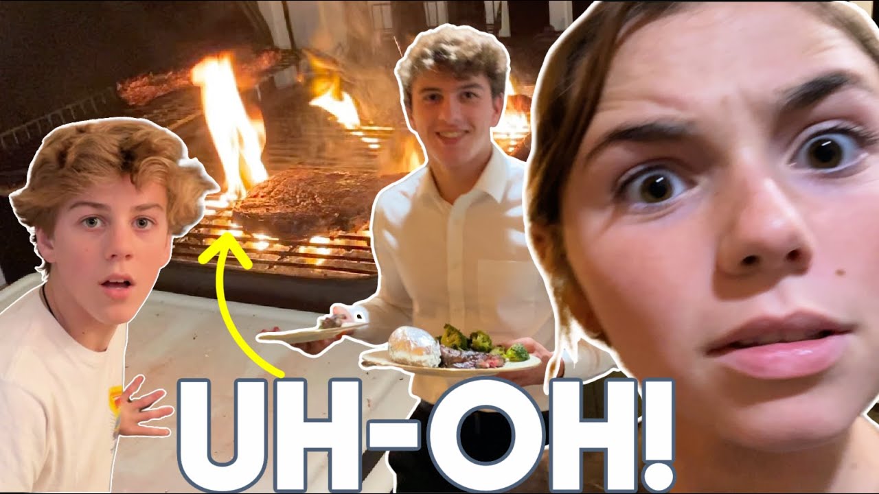 Mike's Birthday Dinner Caught on *FIRE* | Brennan, Katie and Ryan COOK and SERVE Dad on His Birthday