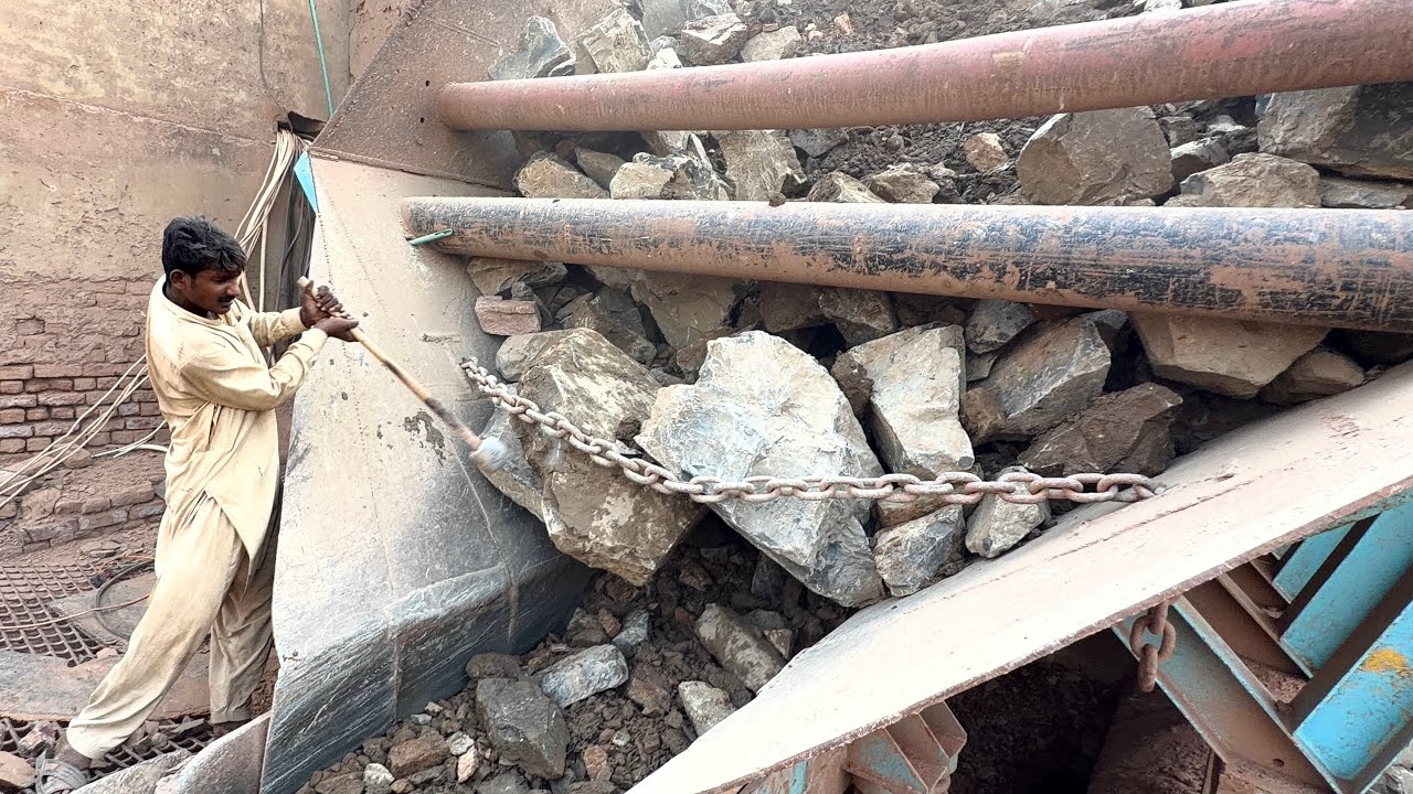 MEGA Hopper Jam Removal! Worker Smashes Giant Rocks with Hammer | Rock Crushing 126 #stonecrusher 