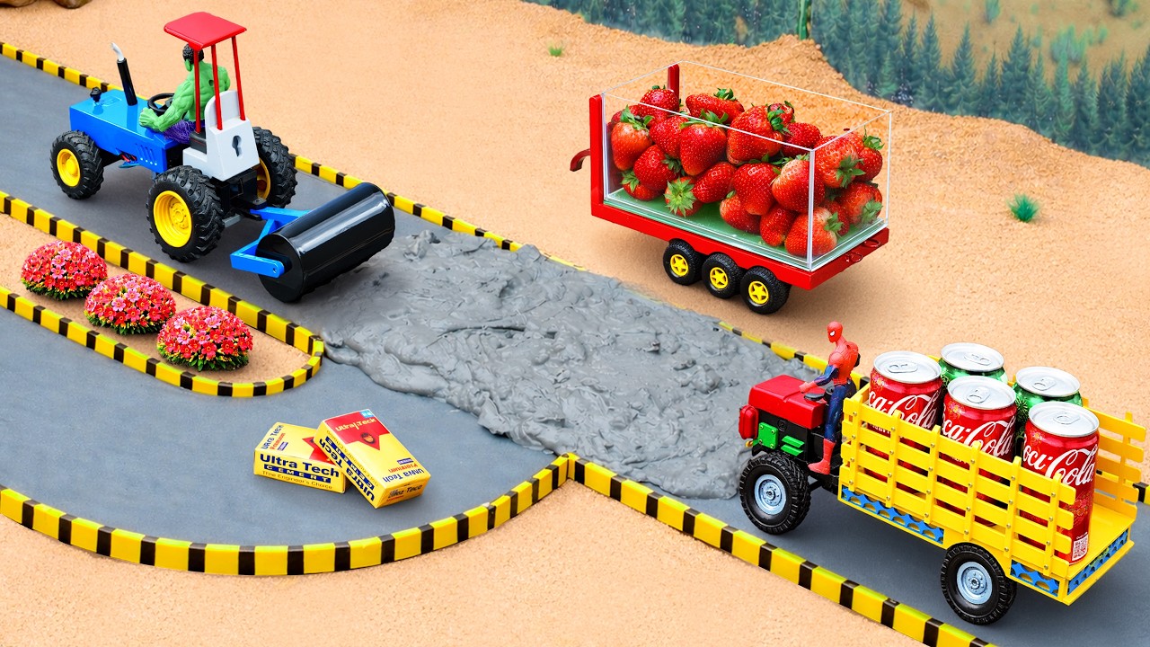 DIY Mini Tractor & Road Roller Building a Perfect Concrete Road | Science Experiment@DIYMachinery