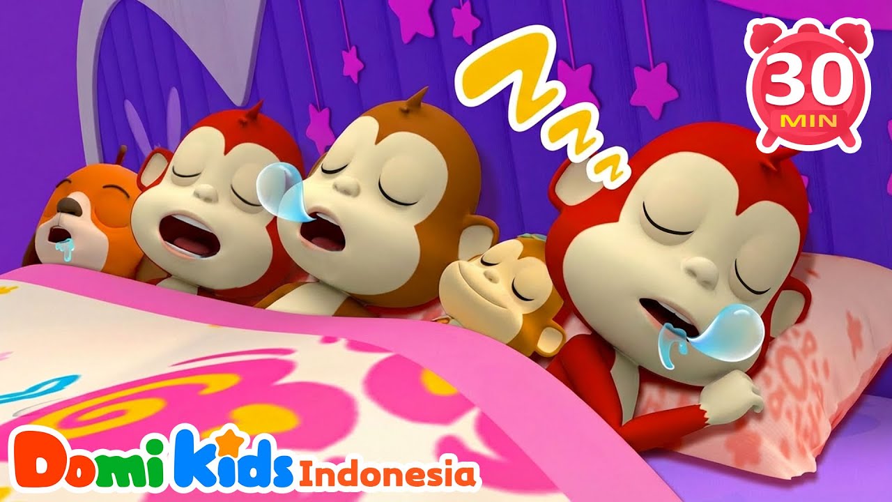 🛏 Sepuluh di Tempat Tidur | Lagu Anak Lucu Versi Dwibahasa | Domi Kids Pesta Hewan