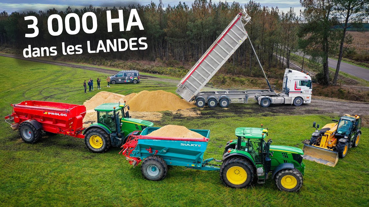 ÉPANDAGE de CHAUX dans les LANDES dans une PARCELLE de 200 HA