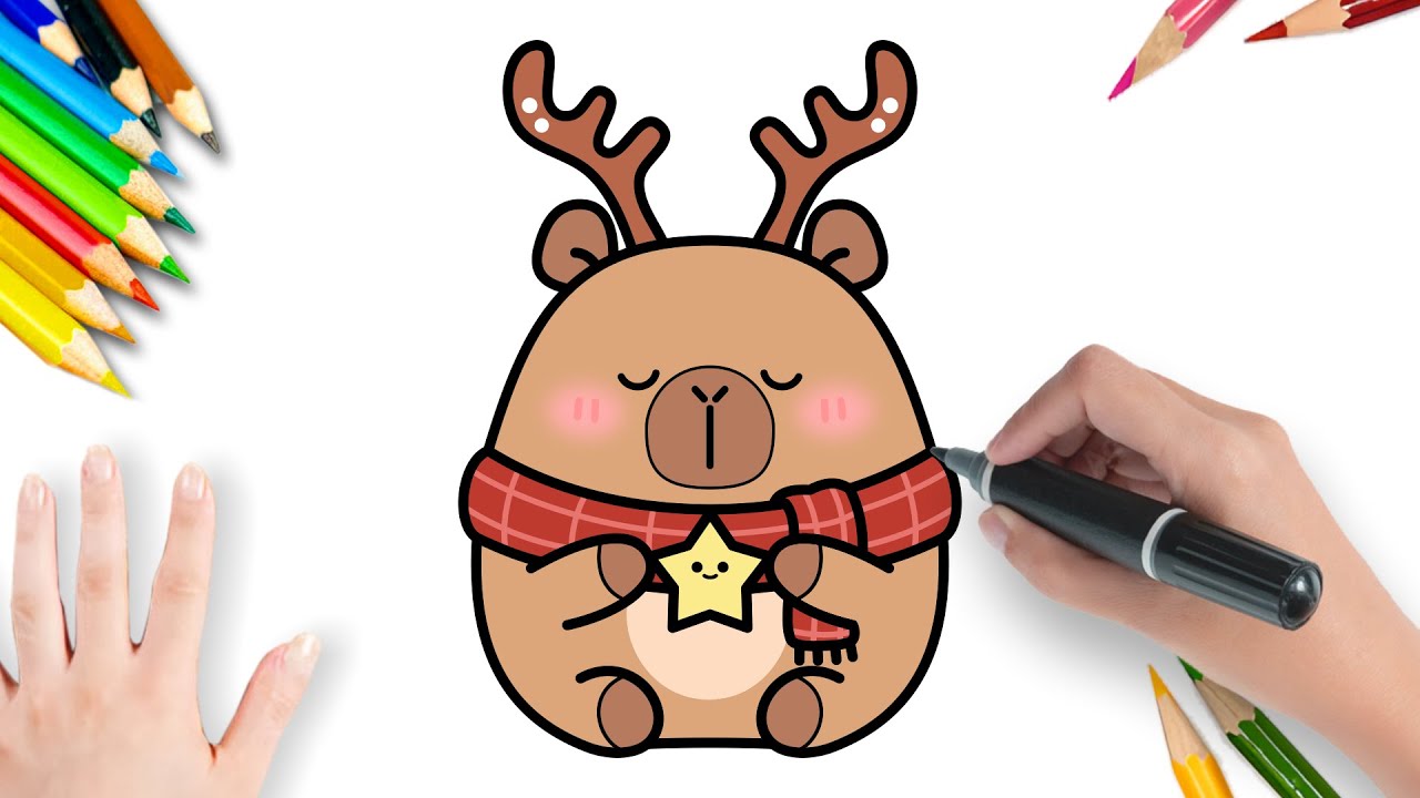 Como Desenhar Uma Capivara Rena de Natal Muito Fofa | Passo a Passo