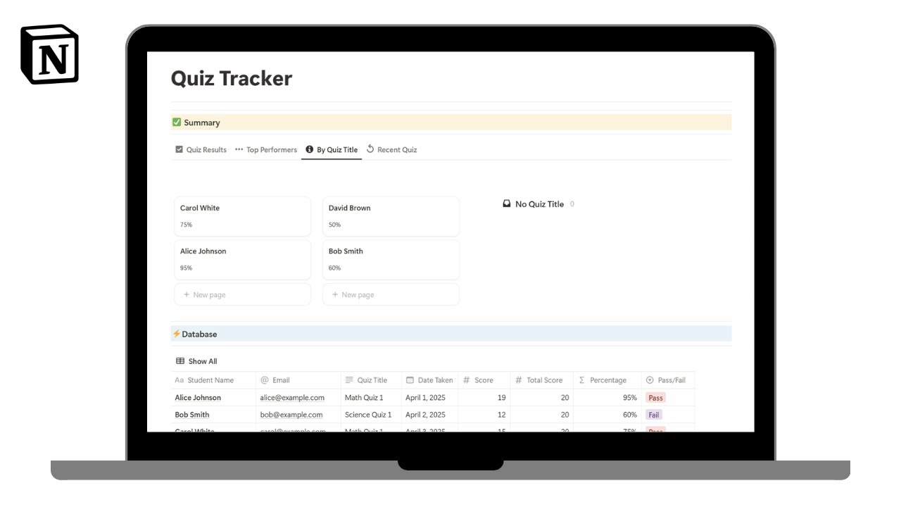 Quiz Tracker | How to track quizzes in @Notion