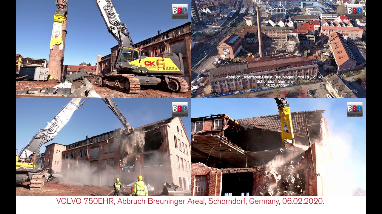 VOLVO EC750EHR Abbruch / Demolition Lederfabrik Breuninger, Schorndorf, 06.02.2020.