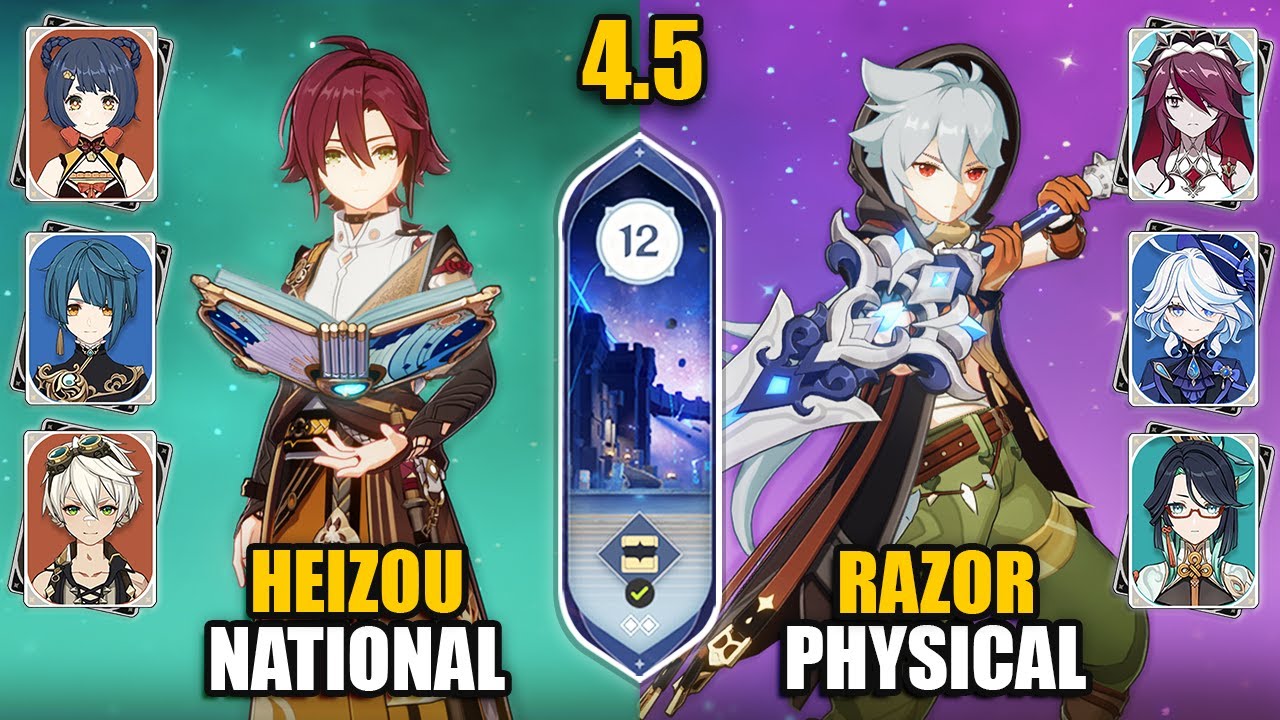 F2P Razor Physical DPS & Heizou National Team | Spiral Abyss 4.5 Floor 12 9 Stars | Genshin Impact