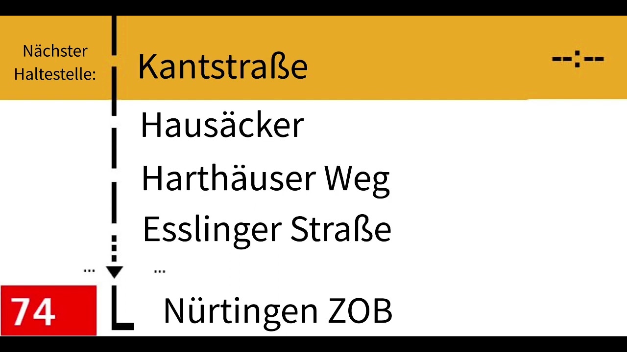 Ansage Bis Nürtingen ZOB Linie 74 SSB Stuttgart Komplette Route