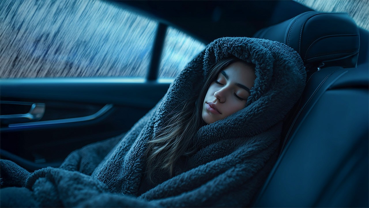 99% Fall Asleep Fast with Heavy Rainstorm & Intense Thunder on The Car at Night