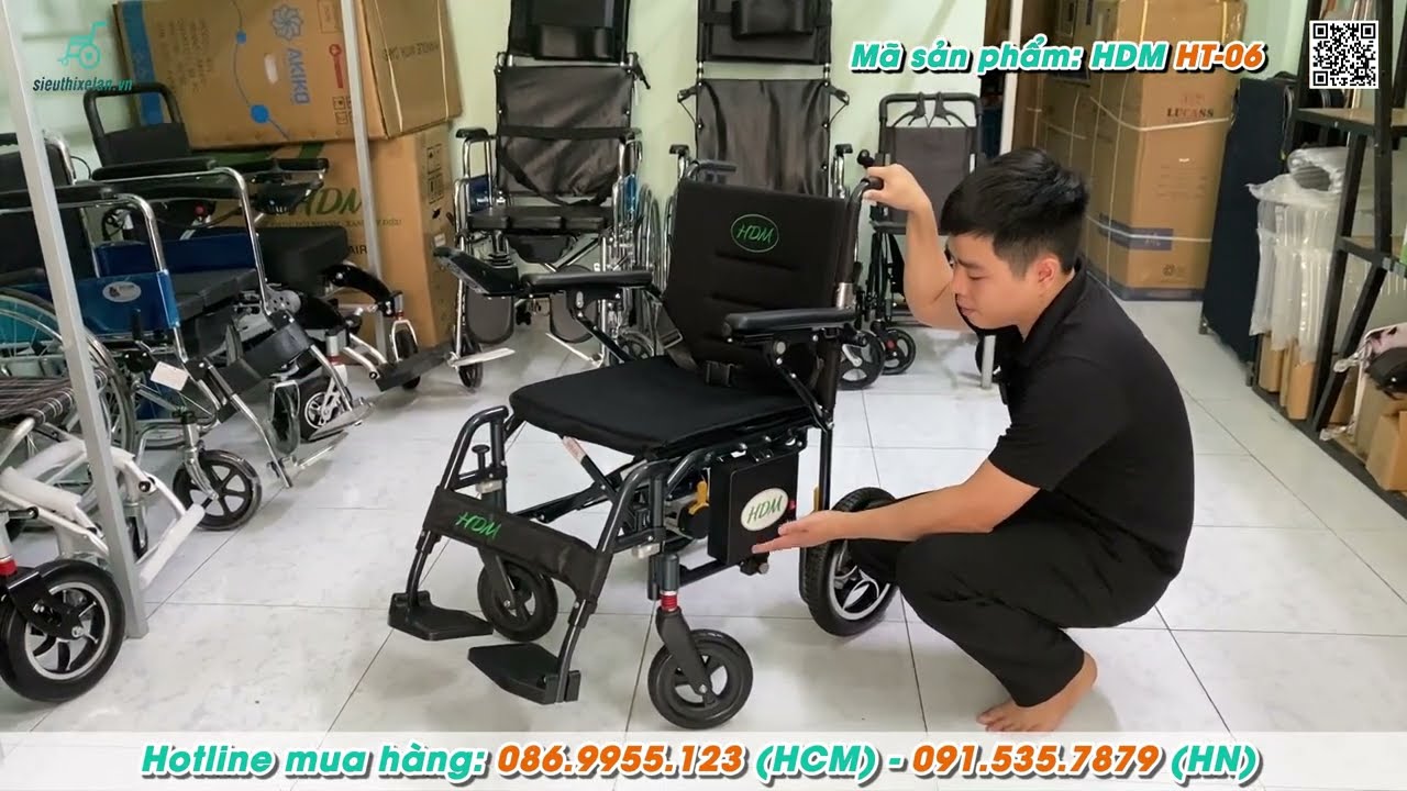 Xe Lăn Điện Gọn Nhẹ Dành Cho Người Già HDM HT-06 | Bảo Hành 12 Tháng | Siêu Thị Xe Lăn