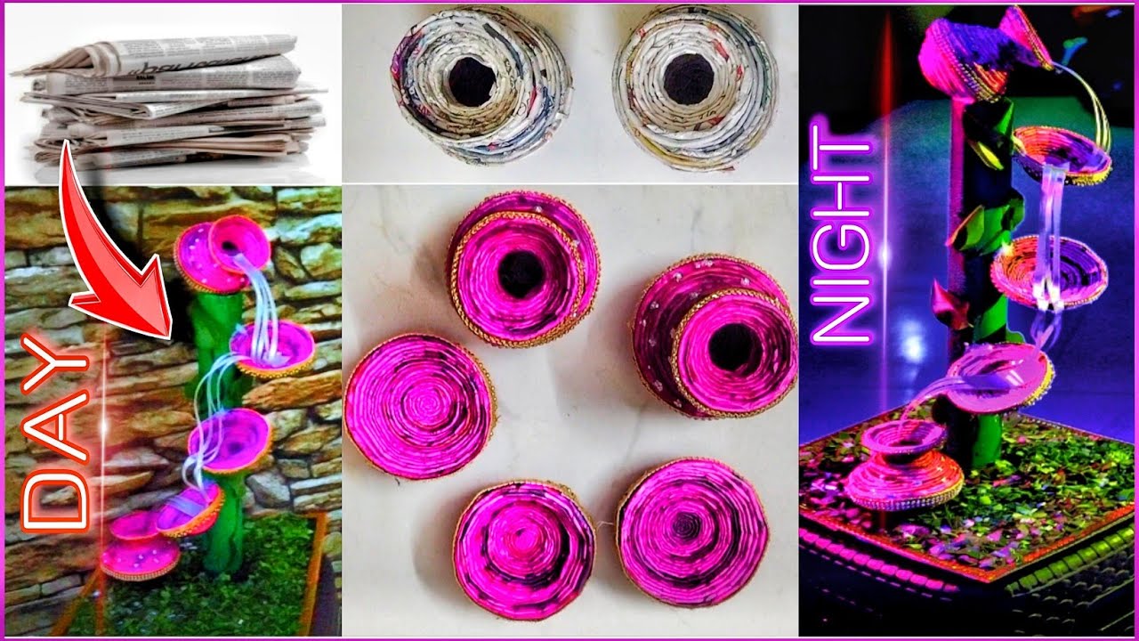 Newspaper Waterfall | Newspaper Craft Ideas | Waterfall Showpiece