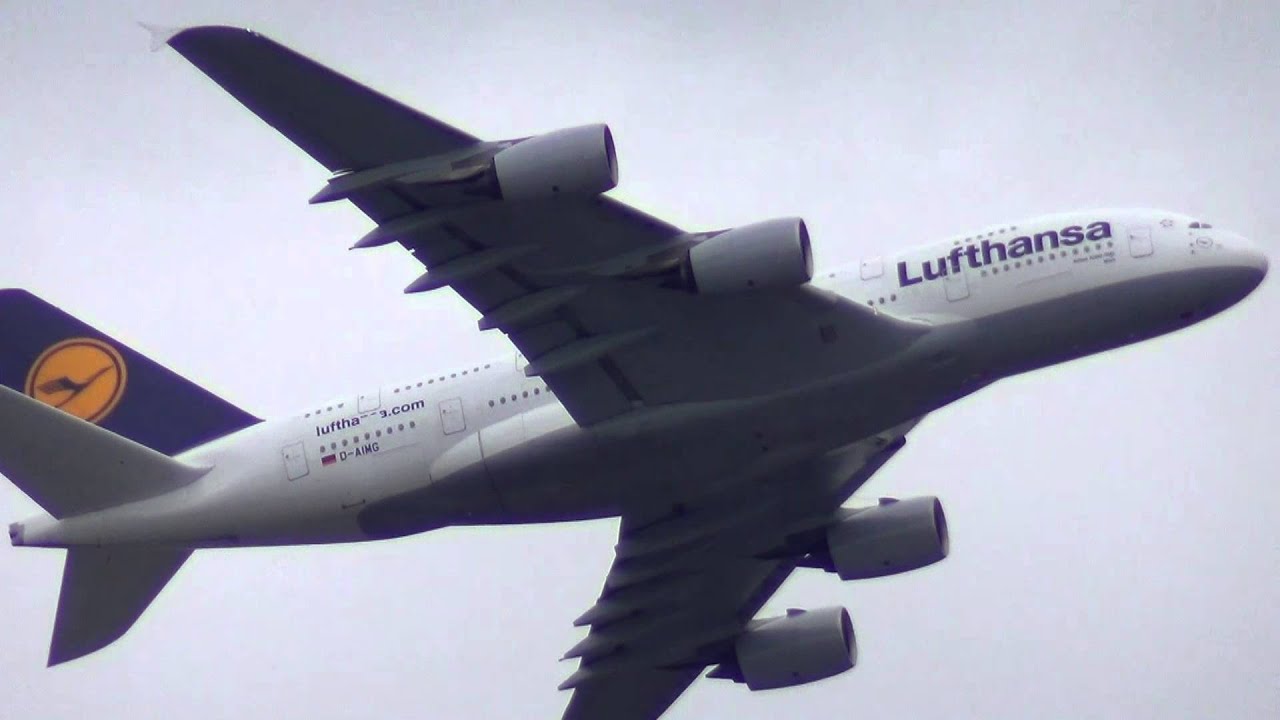 Lufthansa A380 Airbus taking off from JFK into heavy clouds by jonfromqueens