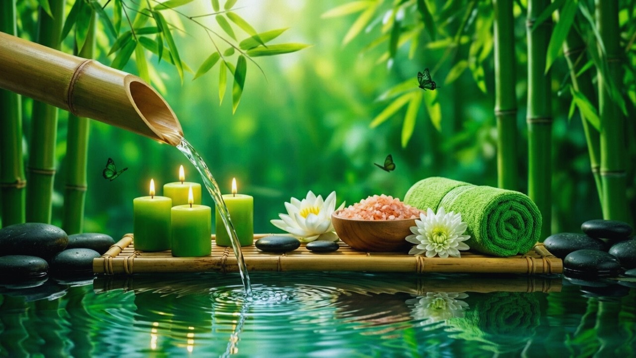 Fall Asleep Fast 🌙 Healing Spa Music & Bamboo Water Sounds