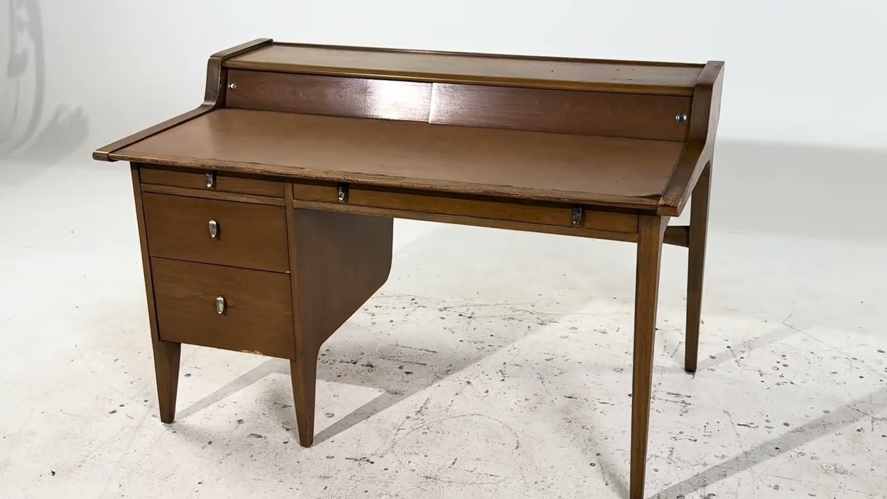John Van Koert for Drexel Profile Mid Century Leather Top Walnut Desk