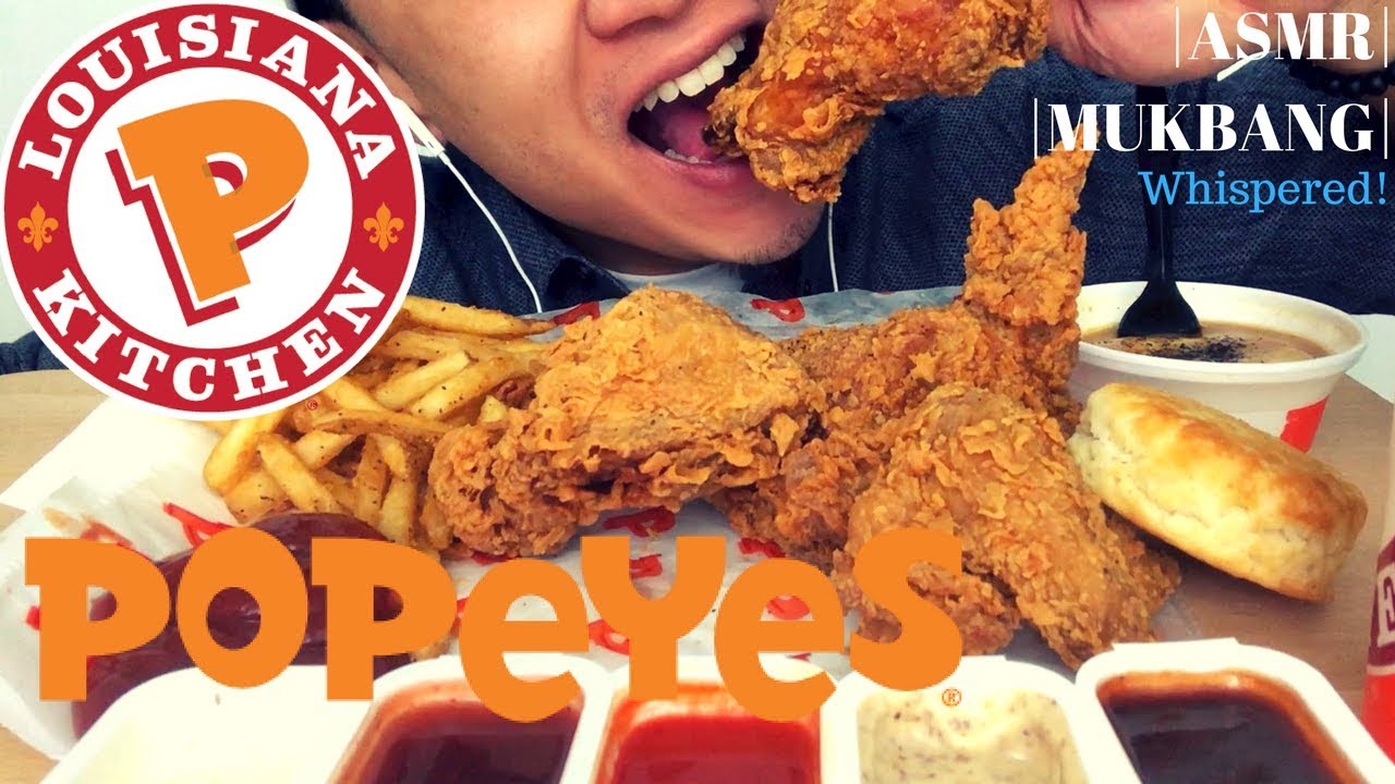 ASMR POPEYES *CRUNCHY BIG BITES* FRIED CHICKEN + FRIES MUKBANG | WHISPERED SMACKING EATING SOUNDS