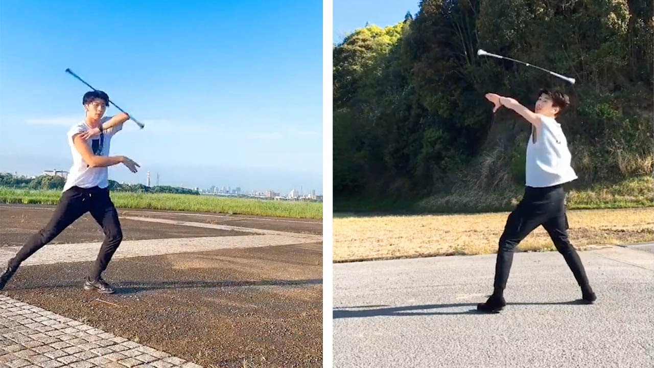 Talented Gymnast Performs Amazing Baton Twirling Skills