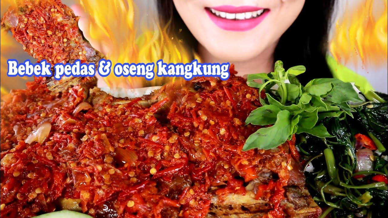 ASMR BEBEK PEDAS, OSENG KANGKUNG | INDONESIAN FOOD | ASMR MUKBANG INDONESIA