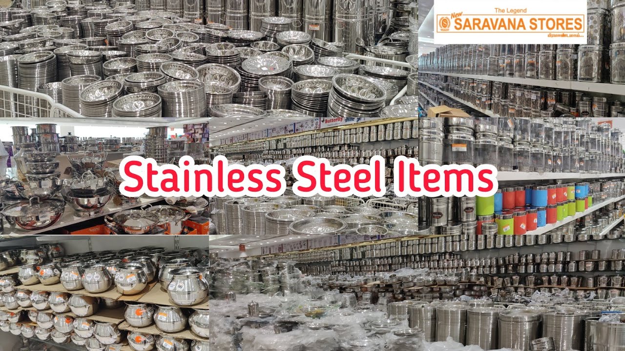 Saravana Stores Stainless Steel Vessels with Price/SS Organizers/Storage Container/Idly Cooker