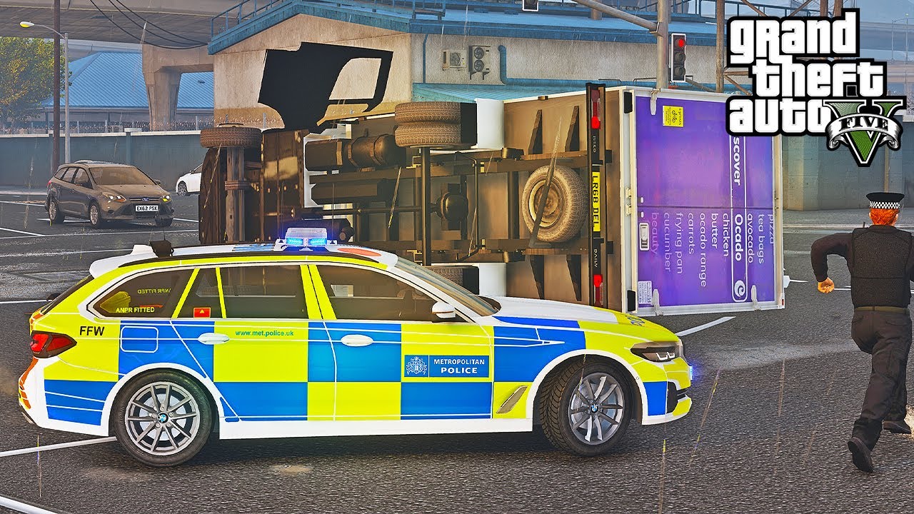 Ocado Van FLIPS over on BUSY Road! | Major Incident | GTA 5 UK Police LSPDFR Mod