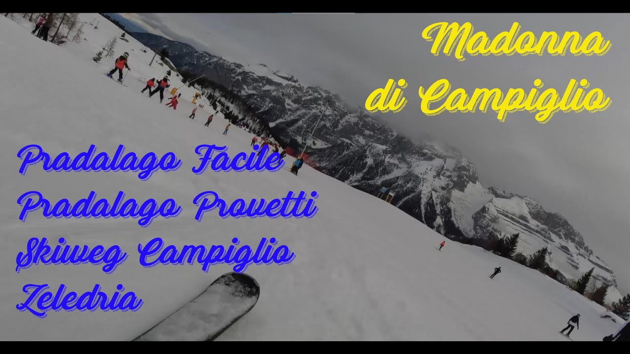 Sciando a Madonna di Campiglio. Pradalago Facile, Pradalago Provetti, Zeledria, Skiweg Campiglio.