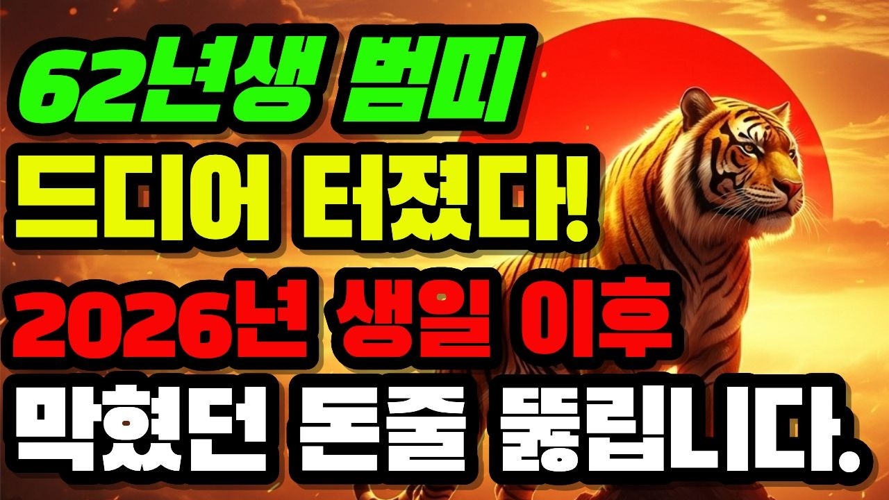 지독했던 고생 끝! 62년생 범띠, 2026년 생일 기점으로 인생 역전! 만 64세에 '돈벼락' 맞을 수밖에 없는 소름 돋는 이유
