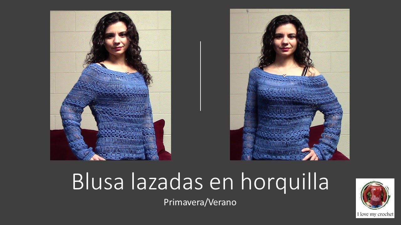 Blusa con lazadas en horquilla a crochet