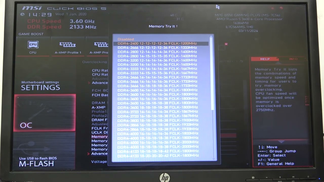 MSI MPG B550 Gaming Plus AM4 - How to Enable/Disable Memory Try It | Test RAM Configurations