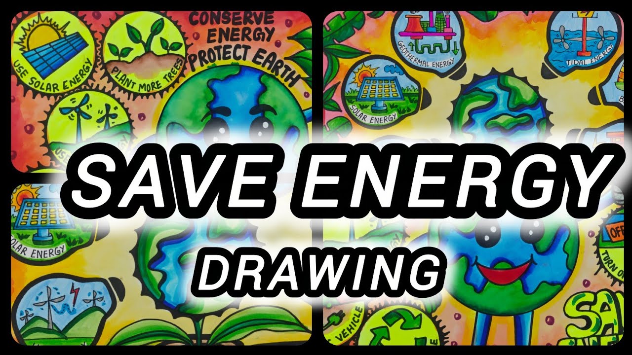 How to draw save energy poster chart drawing for competition ( very easy) step by step
