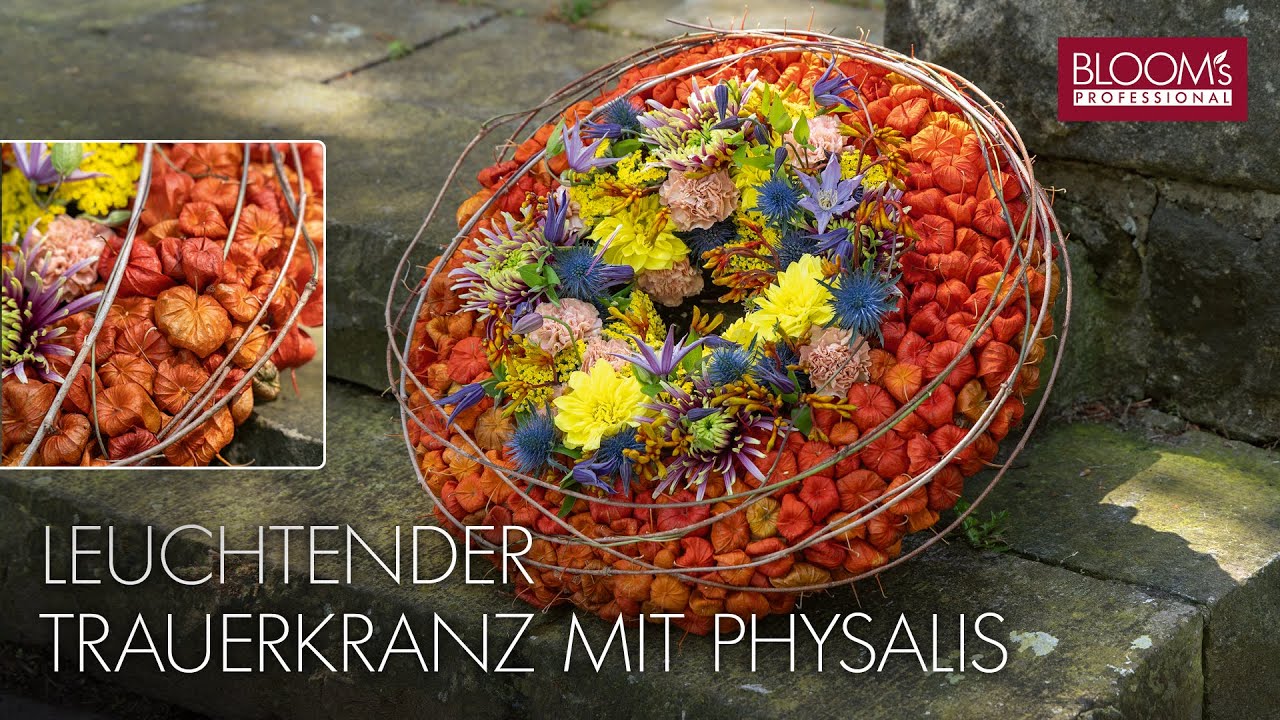 Leuchtender Trauerkranz mit Physalis | Trauerfloristik| Herbstfloristik