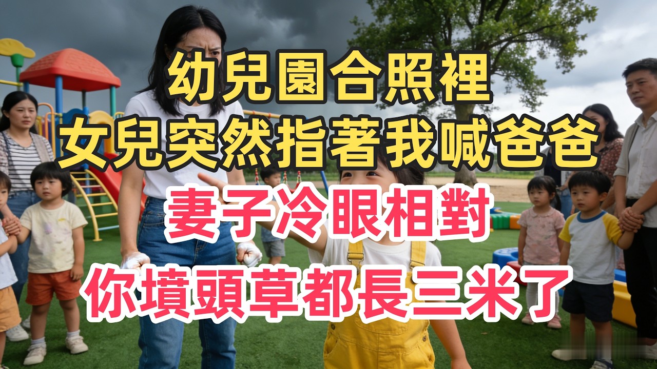 幼兒園合照裡，女兒突然指著我喊爸爸！妻子冷眼相對：你墳頭草都長三米了