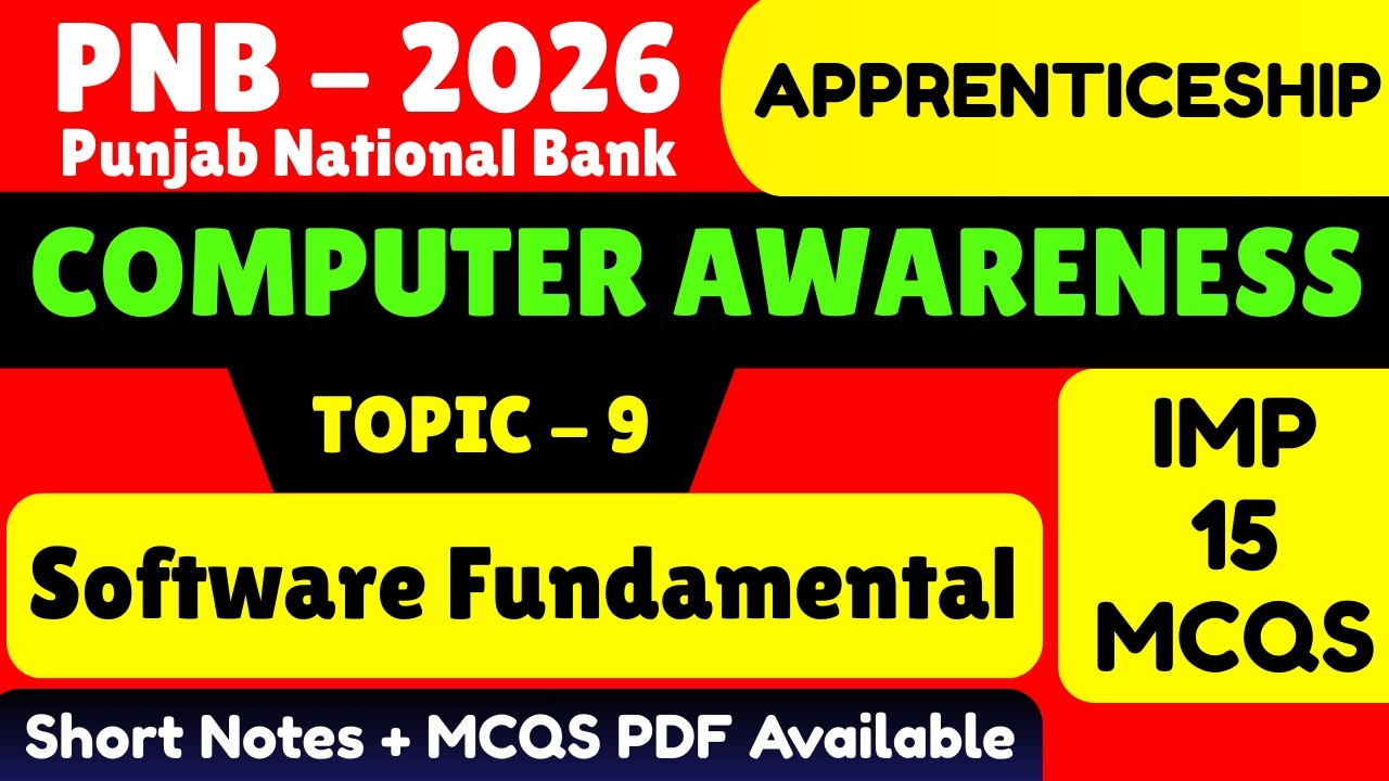 Software Fundamental MCQS | Computer Awareness for PNB Apprenticeship 2026 | PNB 2026 Computer pdf