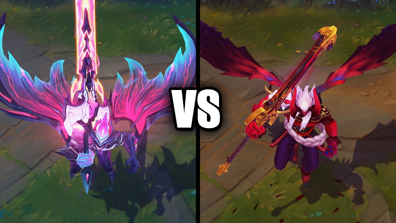 Primordian Aatrox vs Blood Moon Aatrox Skins Comparison (League of Legends)
