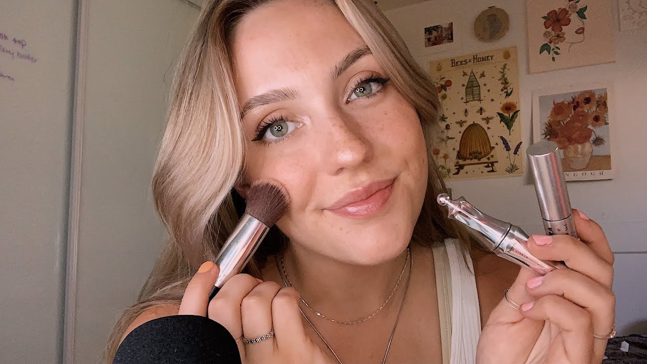 ASMR Doing My Makeup💗 whisper ramble, tapping
