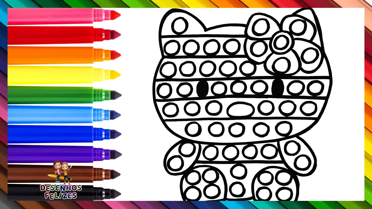 Desenhar e Colorir um Hello Kitty POP IT 😸🔴🟠🟡🟢🔵🟣🌈 Desenhos para Crianças