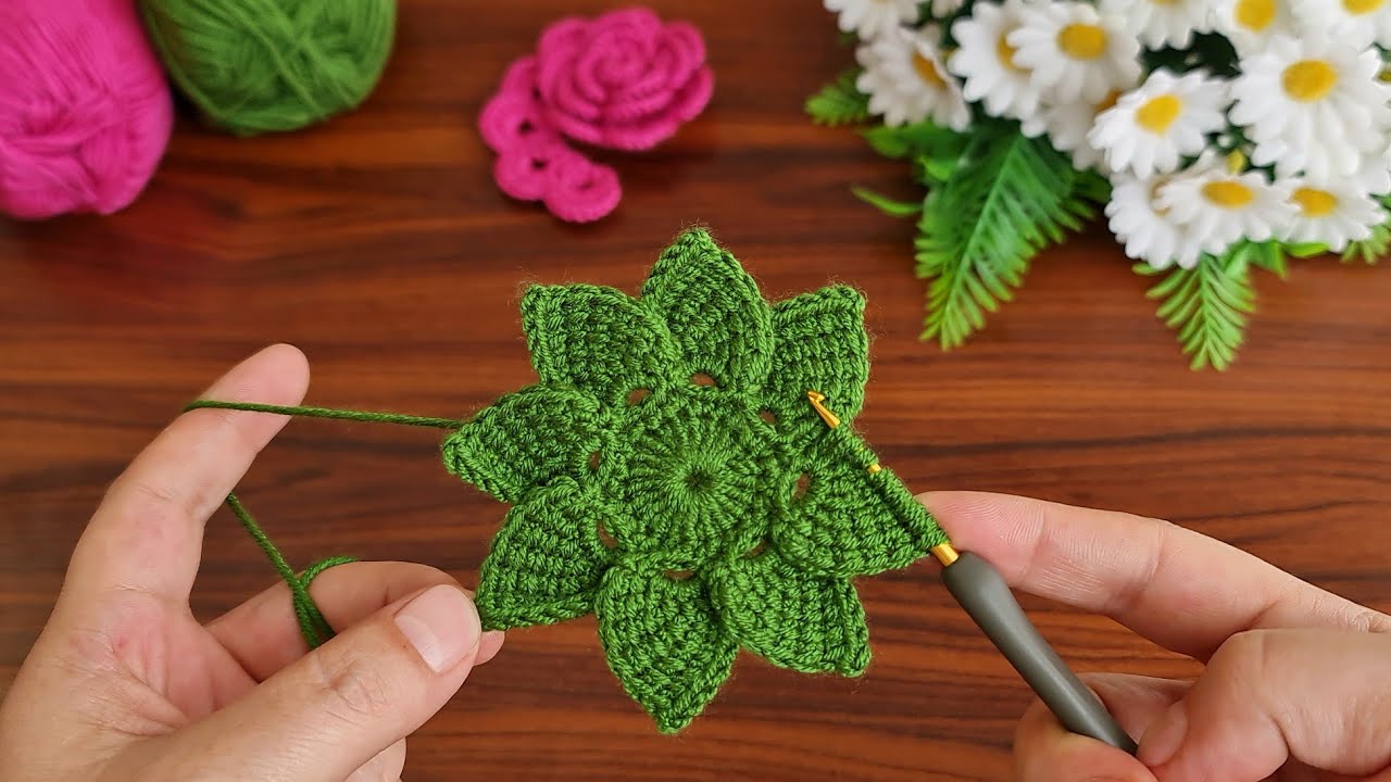 3D Super!. Crochet Flower 🌺 Very easy crochet rose flower making for beginners. Tunisian Crochet
