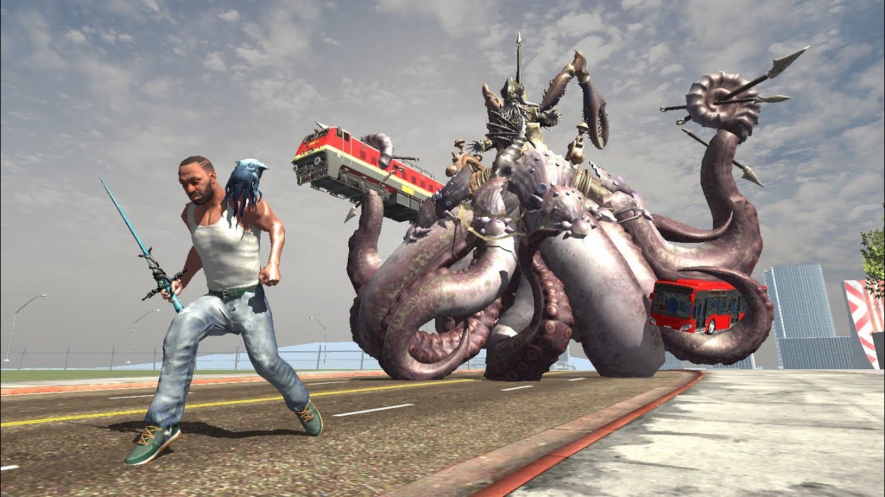 Franklin Fight Giant Kraken Octopus in Indian Bike Driving 3D