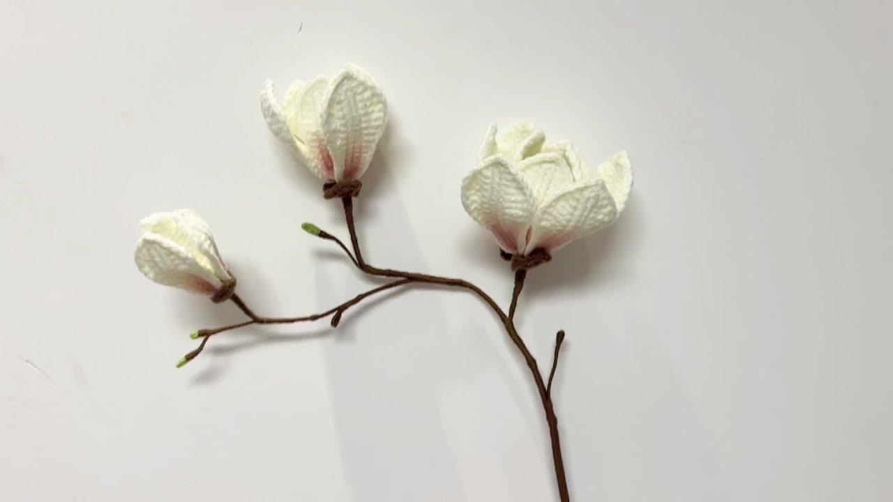 第85集#玉兰花 3#手工毛线花朵 #爱生活爱编织 #钩针教程