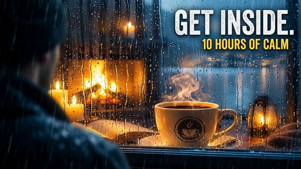 Relaxing Cozy Jazz with Rain & Fireplace | 10 Hours of Calming Music for Any Task