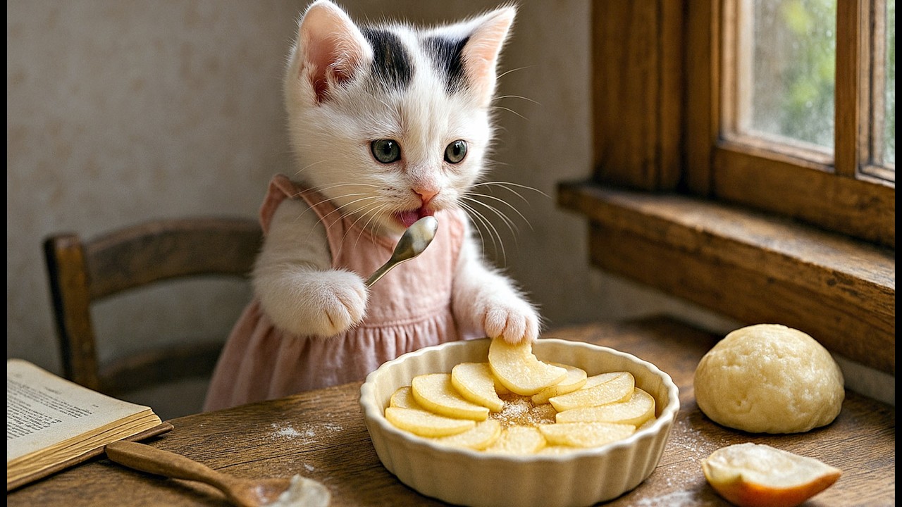 🥧 Little Kitten Bakes a Pie: A Cozy Moment of Doing It All Alone 🐾🧡