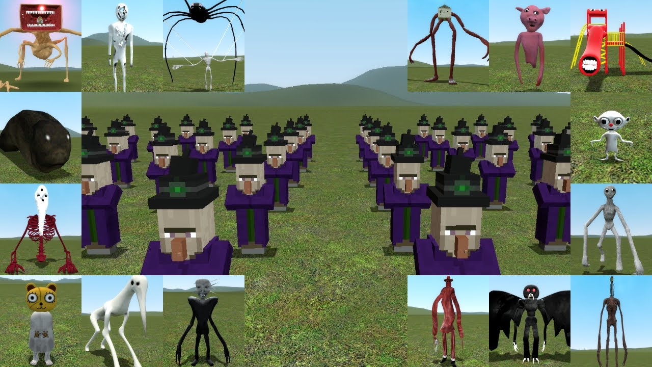 Minecraft Witch Army vs TREVOR HENDERSON Creatures in Garry's Mod Gmod