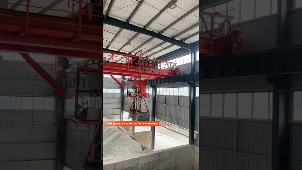 5 Ton Overhead Bridge Crane with Grab Bucket for Quartz Sand Handling in Glass Manufacturing Plant