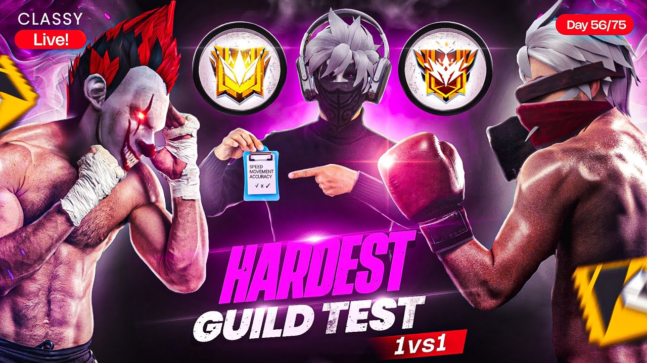 Day 56/75 💦 HARDEST GUILD TEST 1 V 1 👿 100% FAIR TESTING 🔥 #freefirelive #classyfreefire