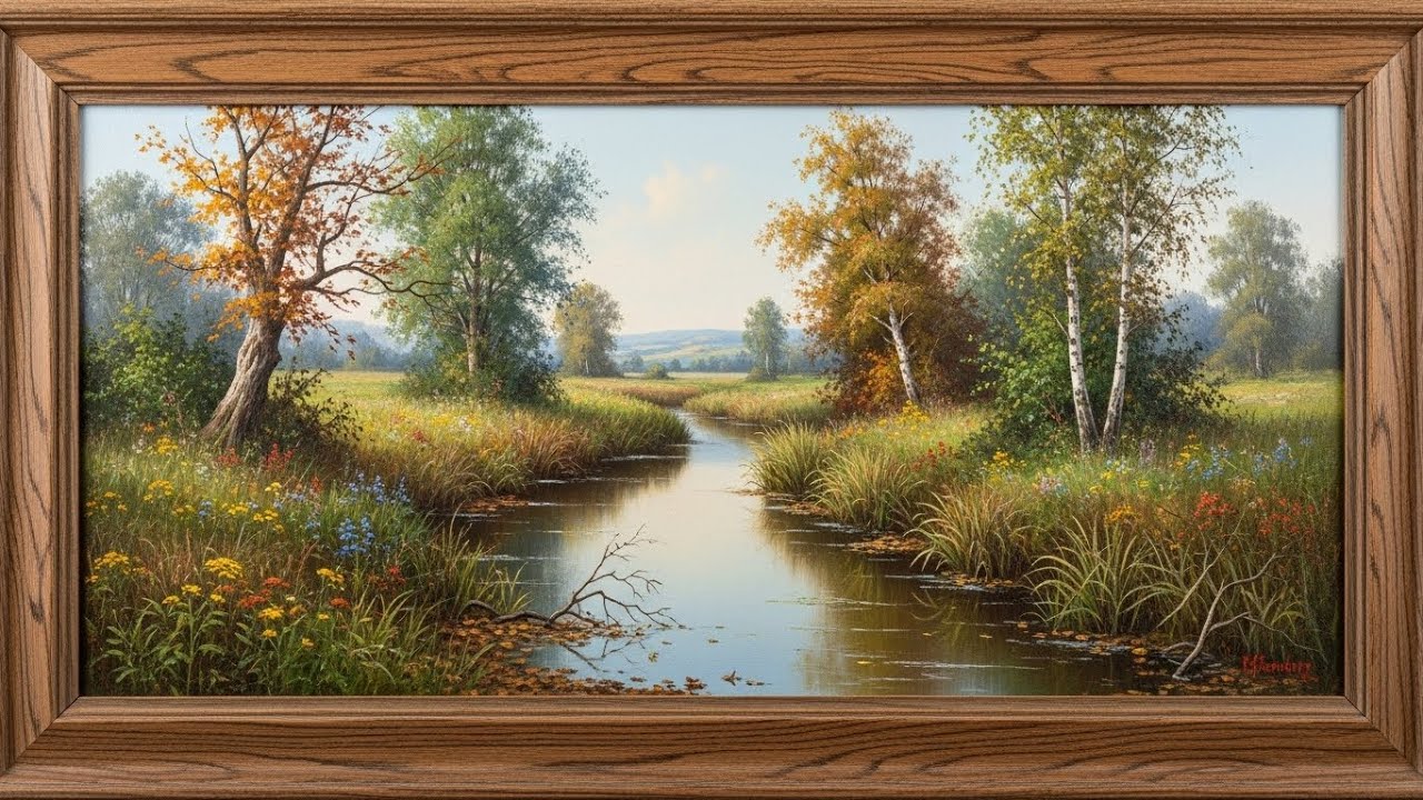 Frame TV Art: Tranquil Autumn Stream in Countryside Landscape | 4K Ambient Art
