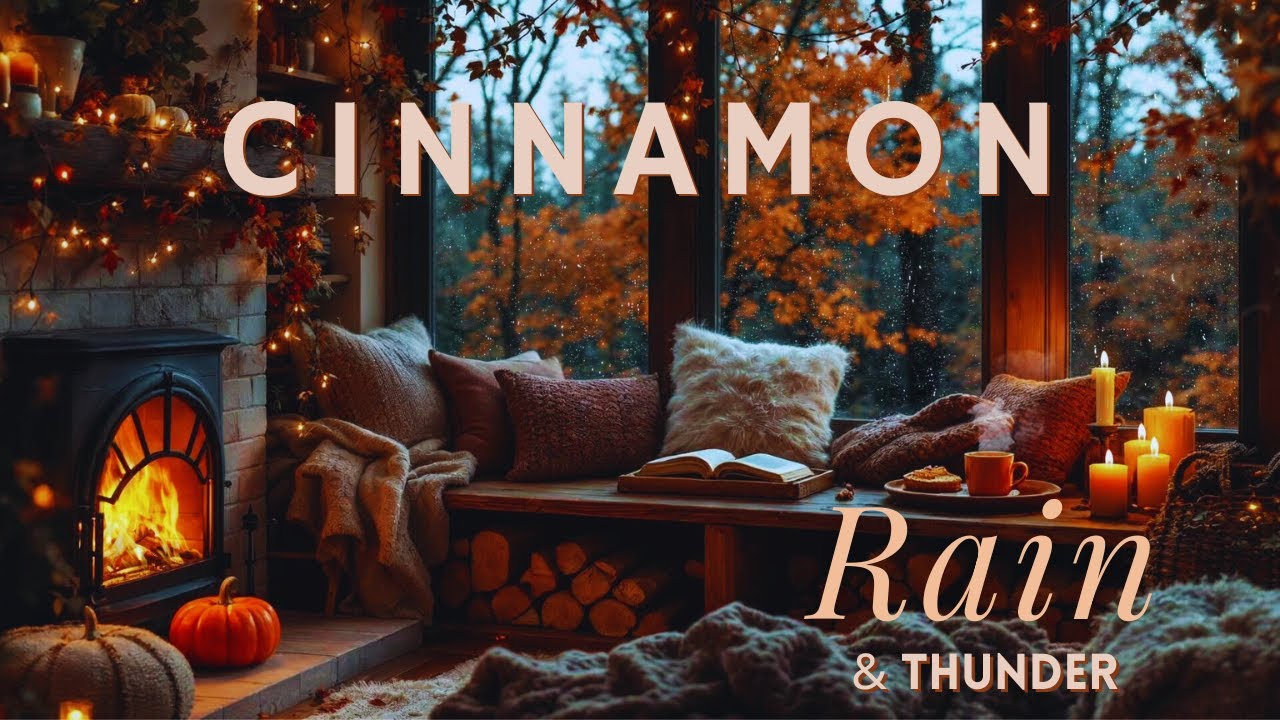 Cinnamon Girl & the Storm | Dark Autumn Thunder, Rain & Firelight Ambience