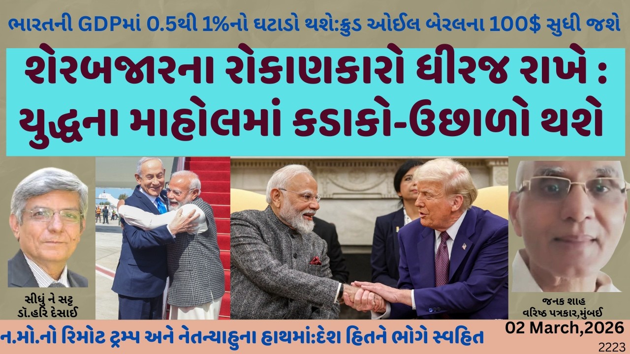 2223.શેરબજારના રોકાણકારો ધીરજ રાખે : યુદ્ધના માહોલમાં કડાકો-ઉછાળો થશે.સીધું ને સટ્ટ:ડૉ.હરિ દેસાઈ