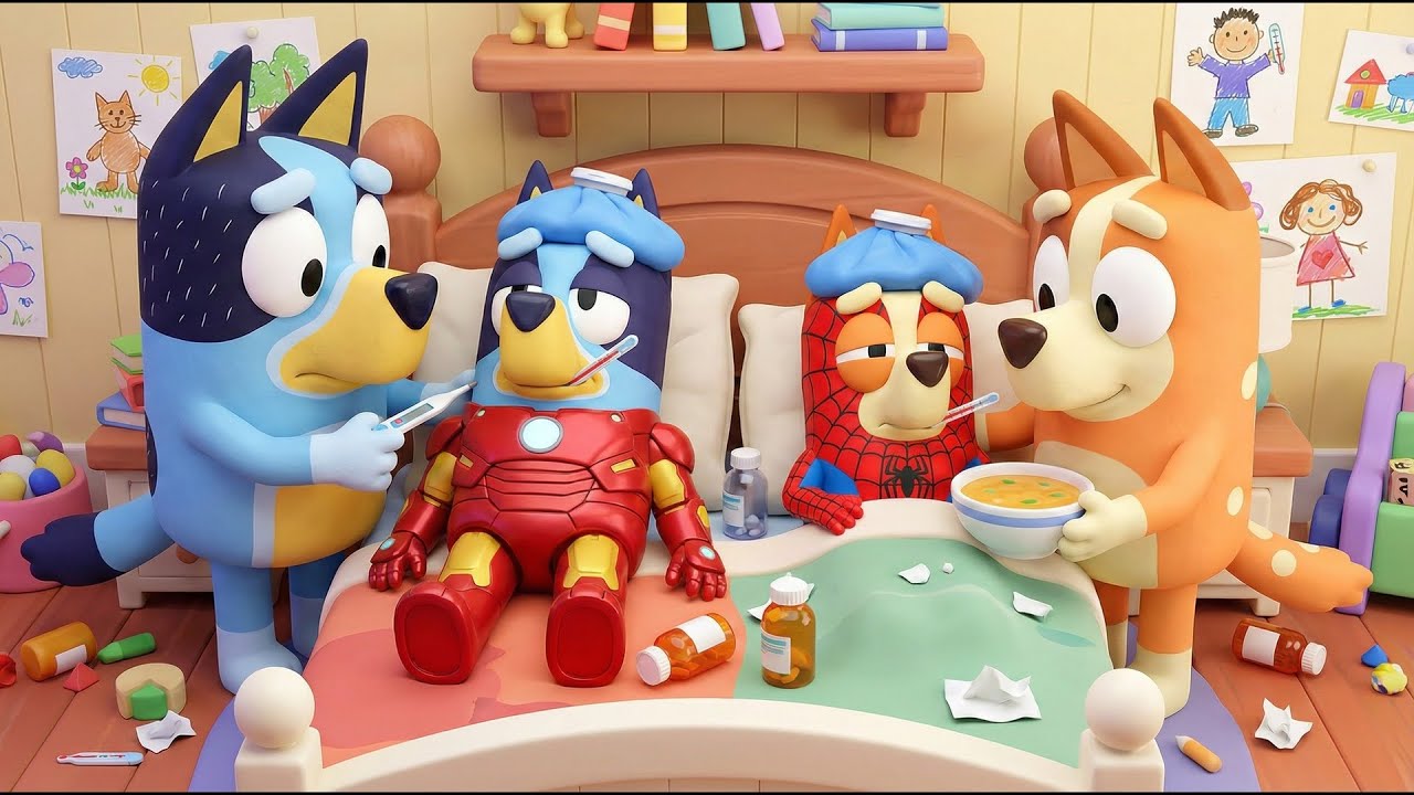 Iron Bluey & Spider-Bingo Down with the Flu! 🤒🦸‍♂️ Superheroes Sick Day