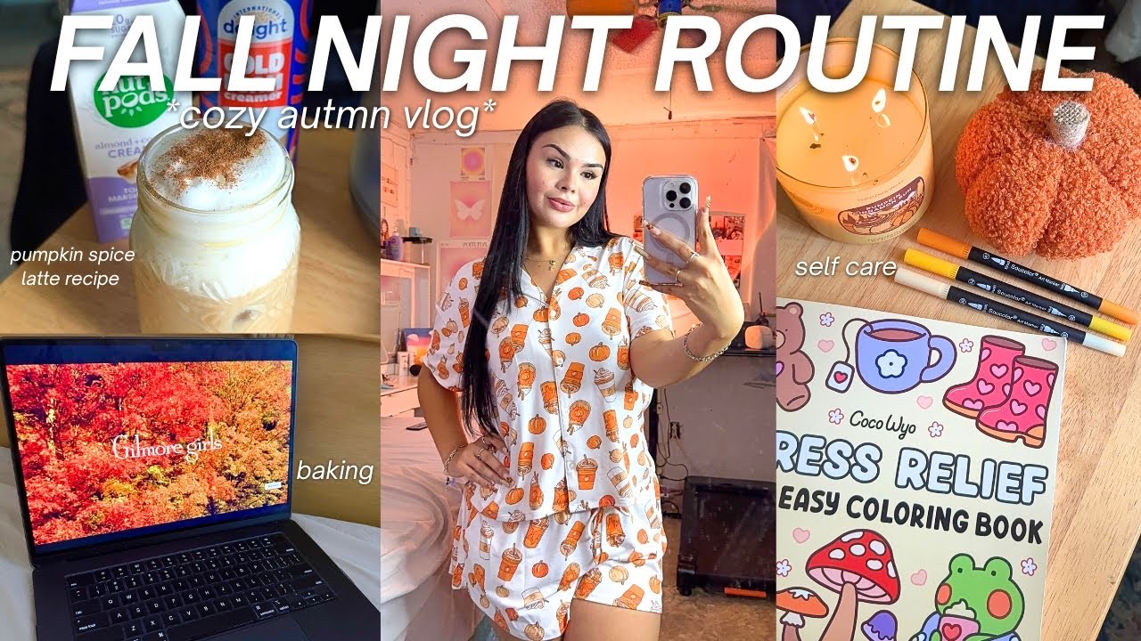 cozy fall night routine 🌙 baking, skincare, romanticizing autumn, pumpkin spice latte & cozy vibes!