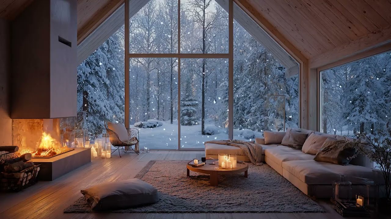 🤍❄️White Piano for Deep Rest | Snowfall Outside & Cozy Fireplace Sounds