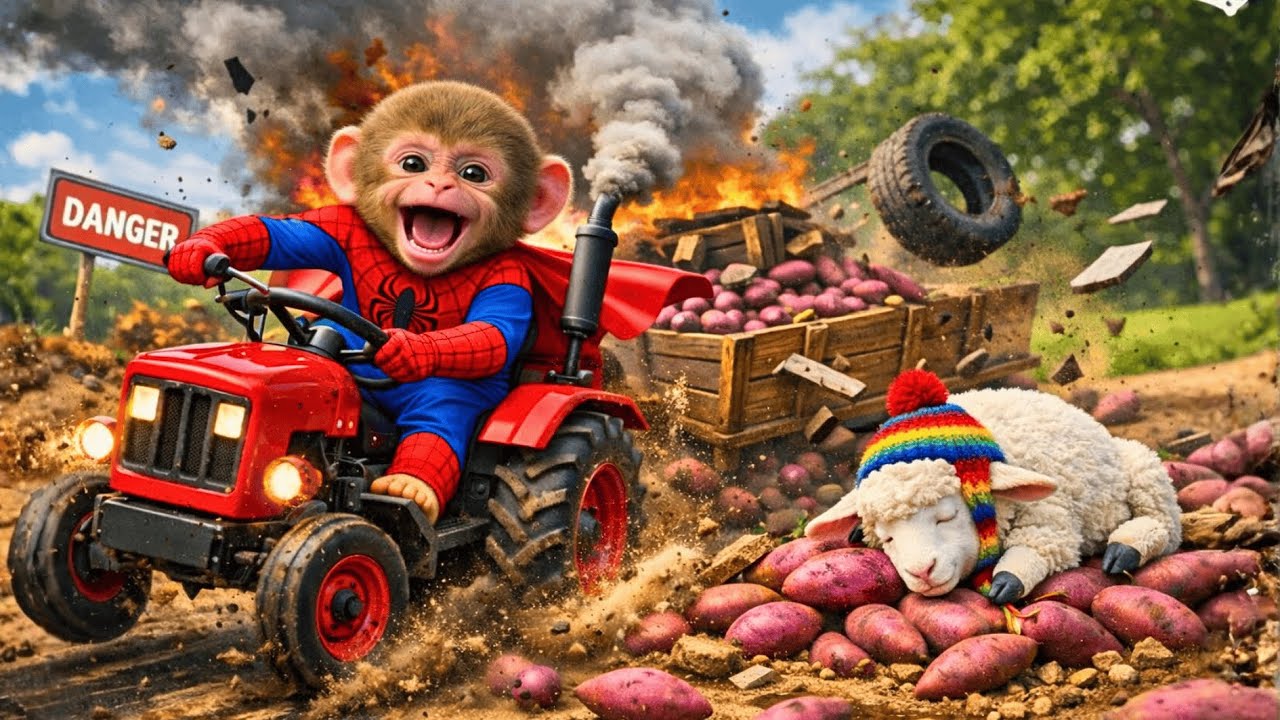 🚜🍠🐒 Monkey Bonzi Drives a Sweet Potato Tractor Into Chaos to Save a Sleeping Baby Sheep