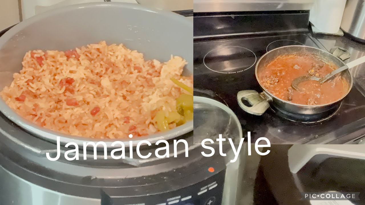 Jamaican style stew ￼chicken and rice and peas 