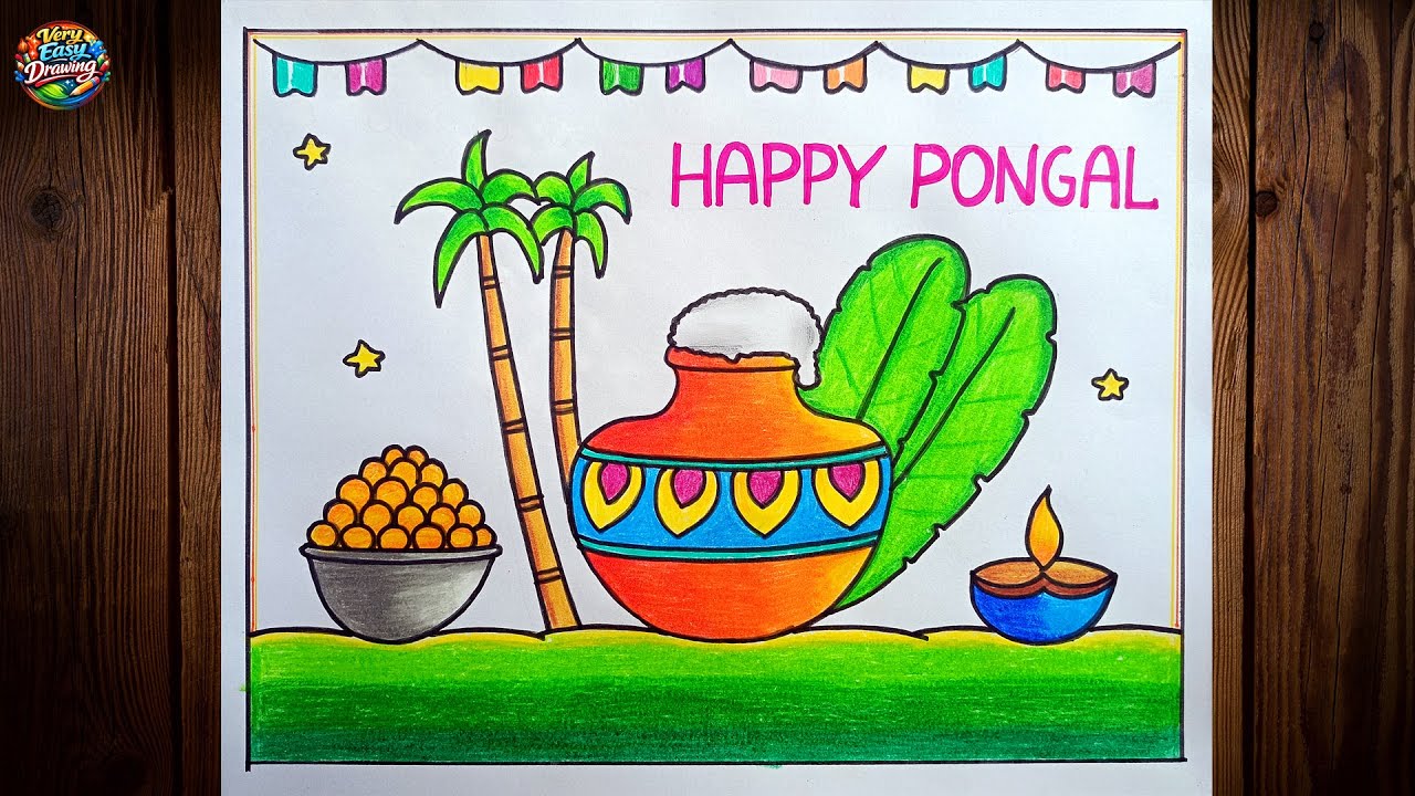 Pongal Drawing Easy | Happy Pongal Drawing | How To Draw Pongal Festival | Pongal Pot Drawing Easy