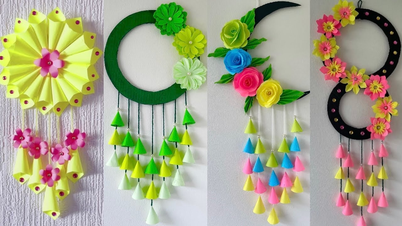 4 Easy paper flower wall hanging || DIY Room decor ideas || Paper craft for home decoration || DIY